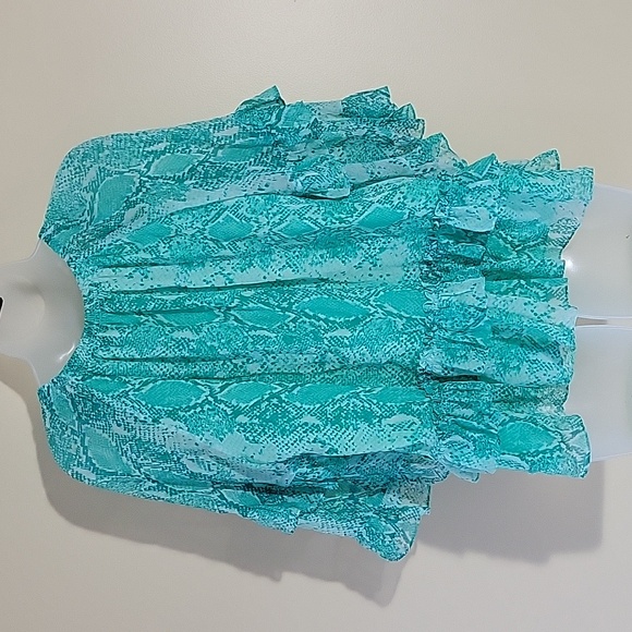 Diane Von Furstenberg Ruffle Silk Chiffon Blouse green teal sz Medium - Picture 8 of 8